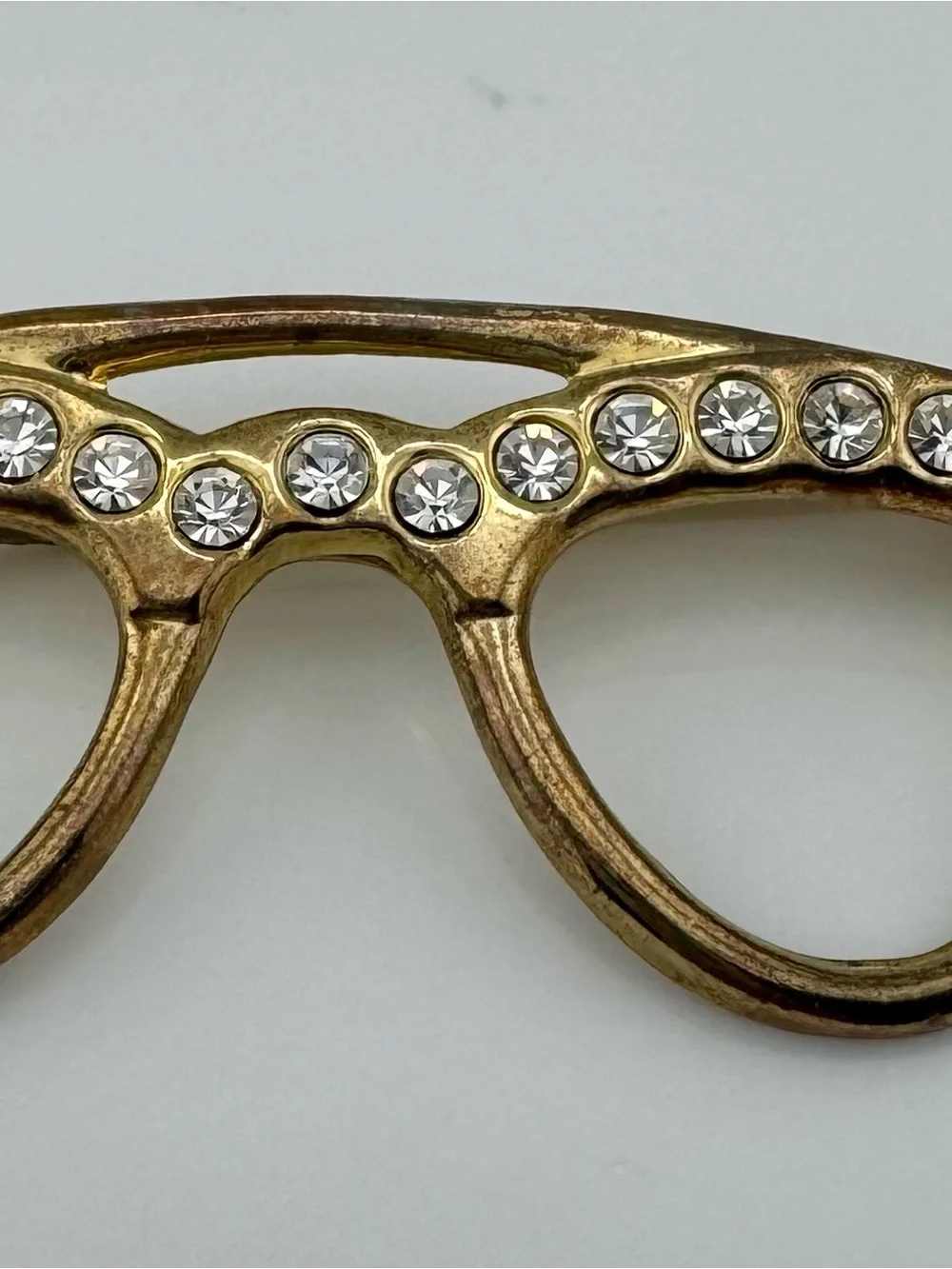 Vintage Rhinestone Eyeglasses Brooch Gold Tone Crystal Pin